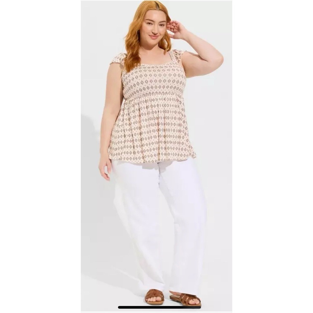 Torrid Babydoll Super Soft Slub Ruffle Shoulder Tank Peplum 1X Cream Geometric